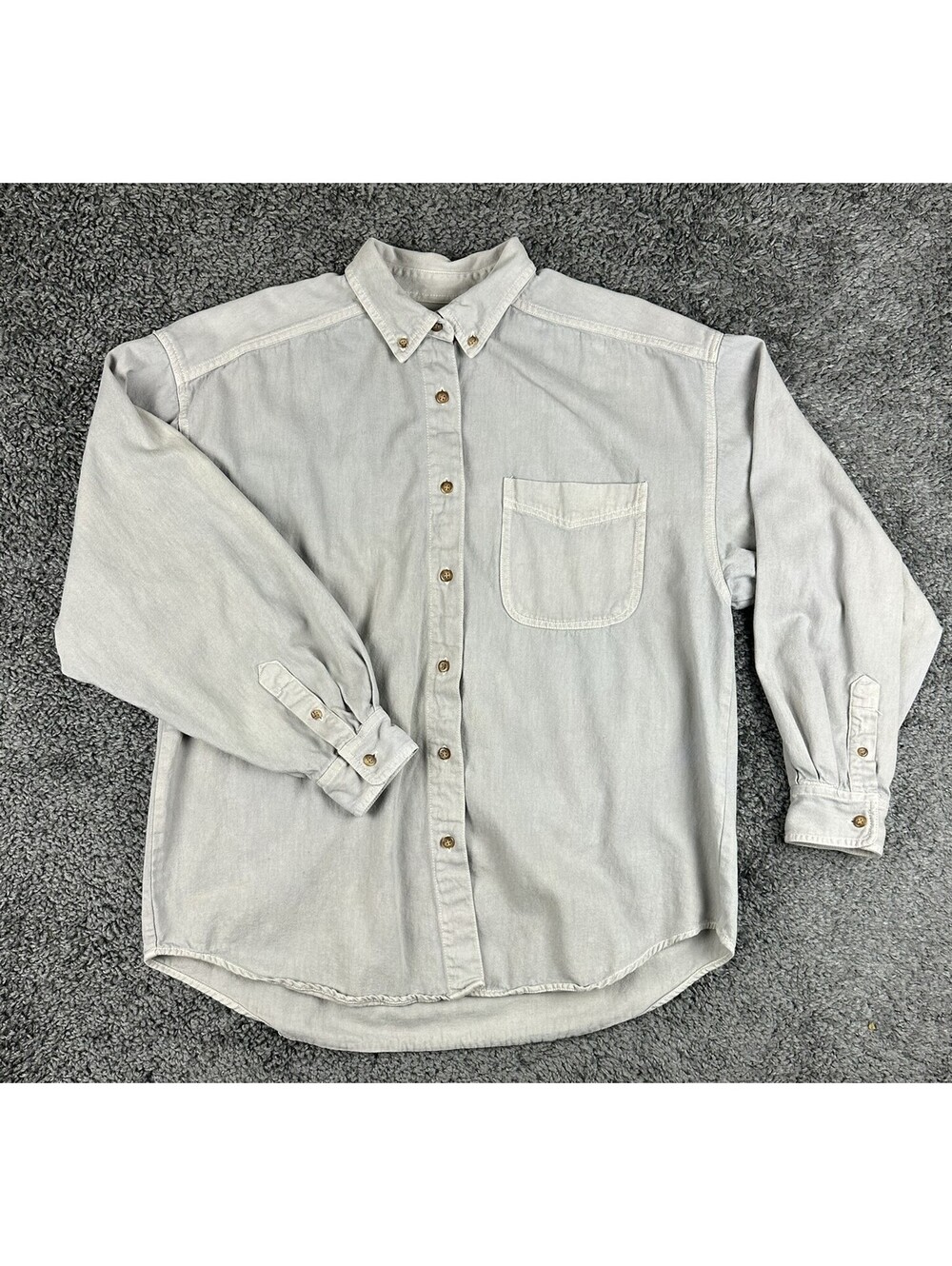 Vintage Eddie Bauer Mens L Light Gray 100% Cotton Button Down Shirt